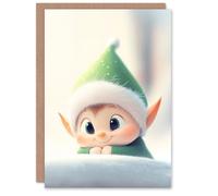 Artery8 Adorable Little Santa Elf Smile Cartoon For Child Kids Xmas Festive Christmas Card