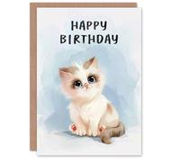 Artery8 Adorable Pet Kitten Ragdoll Cat Lover Watercolour For Child Kids Birthday Card