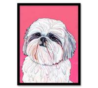 Adorable Shih Tzu Dog Lover Vibrant Pink Portrait Framed Wall Art Artery8 Pink A4