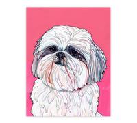 Adorable Shih Tzu Dog Lover Vibrant Pink Portrait Wall Art Print Artery8 Pink W24 inch x H32 inch