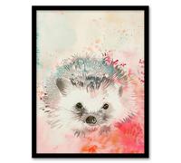 Artery8 Adorable Watercolour Hedgehog Modern Light Pink Framed Art Print | Size: W12" x H16" Artery8 Pink W12" x H16"