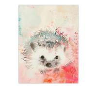 Adorable Watercolour Hedgehog Modern Light Pink Wall Art Print Artery8 Pink W18 inch x H24 inch