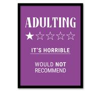 Artery8 Adulting Funny Review Would Not Recommend Framed Wall Art Print in Purple | Size: A4 Artery8 Purple A4