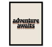 Artery8 Adventure Awaits Retro Rainbow Font Typography Framed Wall Art Print 12X16"