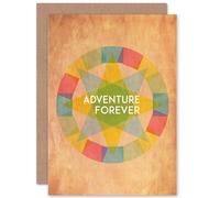 Artery8 Adventure Forever Travelling Leaving Multi Coloured Art Greetings Card in Light Brown Artery8 Light Brown