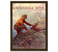 Artery8 Advert Military War World Knowledge Wins Books American Library Artwork Framed Wall Art Print A4 in Brown Artery8 Brown