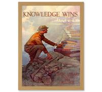 Artery8 Advert Military War World Knowledge Wins Books American Library Artwork Framed Wall Art Print A4 in Light Oak Artery8 Light Oak