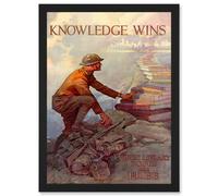 Artery8 Advert Military War World Knowledge Wins Books American Library Artwork Framed Wall Art Print A4 in Black Artery8 Black