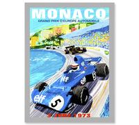 Artery8 Advert Motor Sport Monaco Grand Prix 1973 A4 Artwork Framed Wall Art Print in Light Grey Artery8 Light Grey