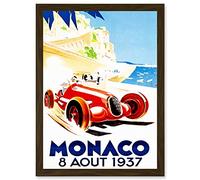 Advert Racing Car Monaco 1937 Grand Prix A4 Artwork Framed Wall Art Print Artery8 Brown One Size