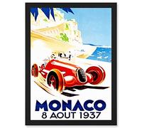 Advert Racing Car Monaco 1937 Grand Prix A4 Artwork Framed Wall Art Print Artery8 Black One Size