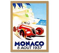 Advert Racing Car Monaco 1937 Grand Prix A4 Artwork Framed Wall Art Print Artery8 Light Oak One Size