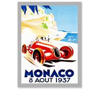 Artery8 Advert Racing Car Monaco 1937 Grand Prix A4 Artwork Framed Wall Art Print in Light Grey Artery8 Light Grey