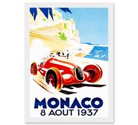 Advert Racing Car Monaco 1937 Grand Prix A4 Artwork Framed Wall Art Print Artery8 White One Size