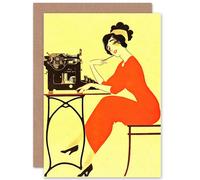 Artery8 Advert Typewriter Woman Red Dress Writing USA Art Blank Card Artery8 Multicolor