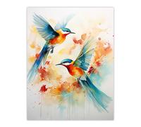 Artery8 Aerial Ballet Watercolour Artwork Bright Bold Birds In Flight Large Wall Unframed Art Poster Print Thick Paper 18X24 Inch | Size: W18" x H24" Artery8 Multicolor W18" x H24"