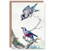 Artery8 Aert Schouman Art Card Blue Jay and a Purple Breasted Cotinga