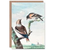 Artery8 Aert Schouman Art Card Two Hawfinch Birds in Rural Landscape