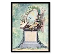 Artery8 Aert Schouman Framed Wall Art 18th Century Monument Design Watercolour in Green | Size: A4 Artery8 Green A4