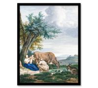 Artery8 Aert Schouman Framed Wall Art Peasant Family in a Landscape with Cattle | Size: A3 Artery8 Multicolor A3