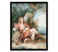 Artery8 Aert Schouman Framed Wall Art Resting Hunter With Partridge By A Tree - A4 Size