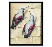 Artery8 Aert Schouman Framed Wall Art Two Wallcreepers Watercolour Painting in Beige | Size: A3 Artery8 Beige A3