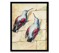 Artery8 Aert Schouman Framed Wall Art Two Wallcreepers Watercolour Painting in Beige | Size: A4 Artery8 Beige A4