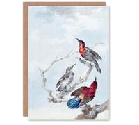 Artery8 Aert Schouman Personalised Art Card Three Crimson Sunbirds Watercolour