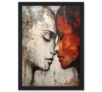 Artery8 Affection Thick Paint Oil Painting Red Bold Blue Gay Lovers Emotional Connection Women Love Lesbian Artwork Framed A3 Wall Art Print