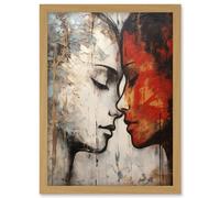 Artery8 Affection Thick Paint Oil Painting Red Bold Blue Gay Lovers Emotional Connection Women Love Lesbian Artwork Framed A3 Wall Art Print
