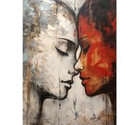 Artery8 Affection Thick Paint Oil Painting Red Bold Blue Gay Lovers Emotional Connection Women Love Lesbian Large Wall Art Poster Print Thick Paper 18X24 Inch