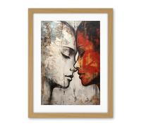 Artery8 Affection Thick Paint Oil Painting Red Bold Blue Gay Lovers Emotional Connection Women Love Lesbian Artwork Framed Wall Art Print 18X24 Inch