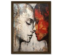Artery8 Affection Thick Paint Oil Painting Red Bold Blue Gay Lovers Emotional Connection Women Love Lesbian Artwork Framed A3 Wall Art Print