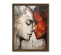 Artery8 Affection Thick Paint Oil Painting Red Bold Blue Gay Lovers Emotional Connection Women Love Lesbian Artwork Framed Wall Art Print 18X24 Inch
