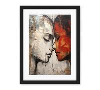 Artery8 Affection Thick Paint Oil Painting Red Bold Blue Gay Lovers Emotional Connection Women Love Lesbian Artwork Framed Wall Art Print 18X24 Inch