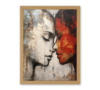 Artery8 Affection Thick Paint Oil Painting Red Bold Blue Gay Lovers Emotional Connection Women Love Lesbian Artwork Framed Wall Art Print 18X24 Inch