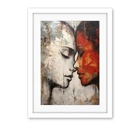 Artery8 Affection Thick Paint Oil Painting Red Bold Blue Gay Lovers Emotional Connection Women Love Lesbian Artwork Framed Wall Art Print 18X24 Inch
