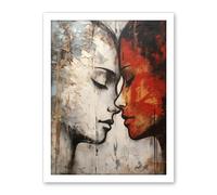 Artery8 Affection Thick Paint Oil Painting Red Bold Blue Gay Lovers Emotional Connection Women Love Lesbian Artwork Framed Wall Art Print 18X24 Inch