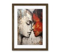 Artery8 Affection Thick Paint Oil Painting Red Bold Blue Gay Lovers Emotional Connection Women Love Lesbian Artwork Framed Wall Art Print 18X24 Inch