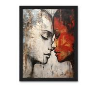 Artery8 Affection Thick Paint Oil Painting Red Bold Blue Gay Lovers Emotional Connection Women Love Lesbian Artwork Framed Wall Art Print 18X24 Inch