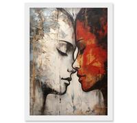 Artery8 Affection Thick Paint Oil Painting Red Bold Blue Gay Lovers Emotional Connection Women Love Lesbian Artwork Framed Wall Art Print A4