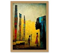 Artery8 African Art Modern Bright Abstract Artwork Framed Wall Art Print A4 in Light Oak Artery8 Light Oak