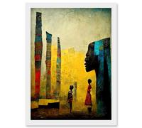 Artery8 African Art Modern Bright Abstract Artwork Framed Wall Art Print A4 in White Artery8 White