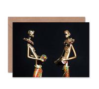 Artery8 African Figurines Sculptures Tribe Men Playing Drums Card Artery8 Multicolor