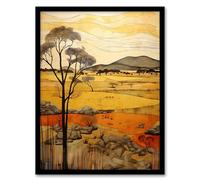 Artery8 African Savannah Artwork Yellow Orange Ochre Tropical Grassland In Summer Artwork Framed Wall Art Print A4