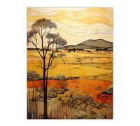 Artery8 African Savannah Artwork Yellow Orange Ochre Tropical Grassland In Summer Large Wall Art Poster Print Thick Paper 18X24 Inch
