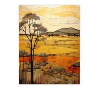Artery8 African Savannah Artwork Yellow Orange Ochre Tropical Grassland In Summer Large Wall Art Poster Print Thick Paper 18X24 Inch