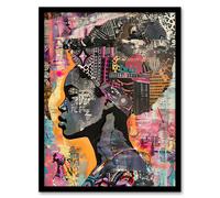 African Woman Headwrap Portrait Modern Colourful Framed Art Print Artery8 Multi A4
