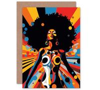 Artery8 Afro Caribbean Woman Rainbow Modern Matriarch Bold for Wife Her Mum Sister Daughter Mom Gran Nan Birthday Thank You Congrats Blank Art Greeting Card