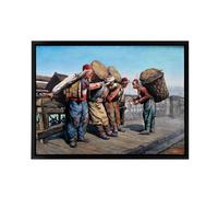 Artery8 Agopyan Porters on Karakoy Bridge Framed Canvas Wall Art Print in Blue | Size: W12" x H16" Artery8 Blue W12" x H16"